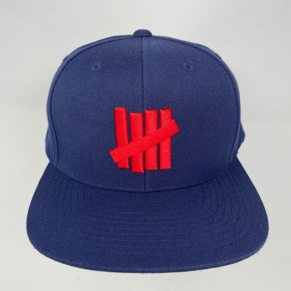 Undefeated Men Navy Blue Red 5 Strike Logo Snapback Hat OSFA Wool Blend Cap Rare